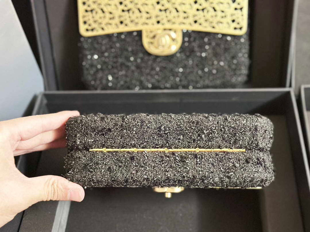 Chanel AS3526 Mini Evening Bag Wool Tweed & Gold-Tone Metal Black
