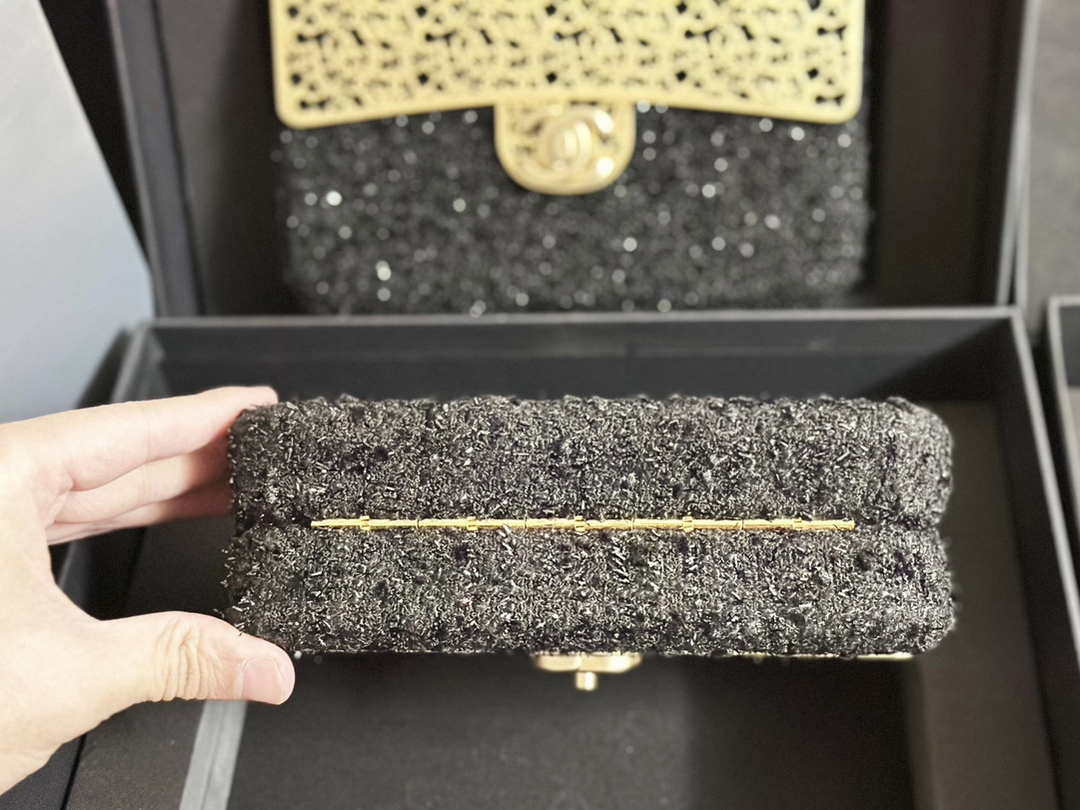 Chanel AS3526 Mini Evening Bag Wool Tweed & Gold-Tone Metal Black - Default Title - View 6