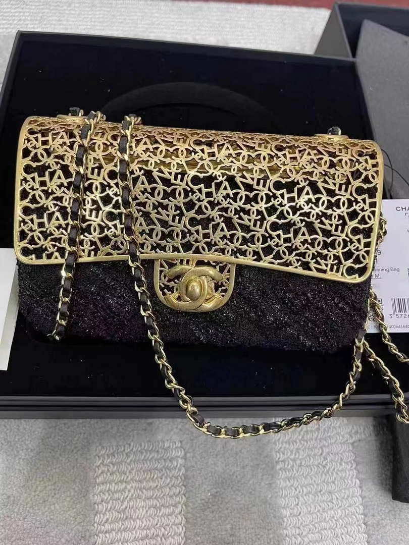 Chanel AS3526 Mini Evening Bag Wool Tweed & Gold-Tone Metal Black - Default Title - View 10