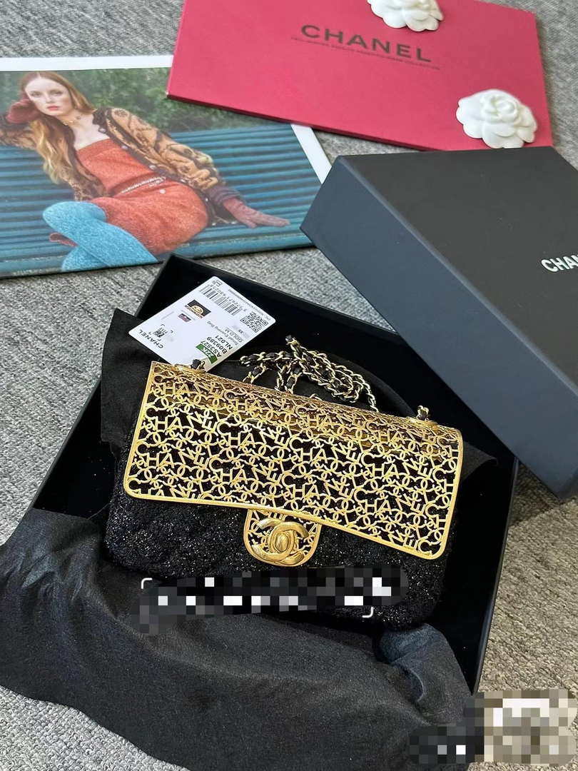 Chanel AS3526 Mini Evening Bag Wool Tweed & Gold-Tone Metal Black