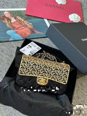 Chanel AS3526 Mini Evening Bag Wool Tweed & Gold-Tone Metal Black - Default Title - View 12