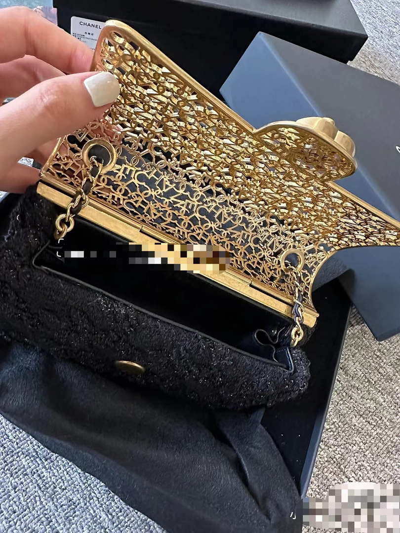 Chanel AS3526 Mini Evening Bag Wool Tweed & Gold-Tone Metal Black - Default Title - View 13