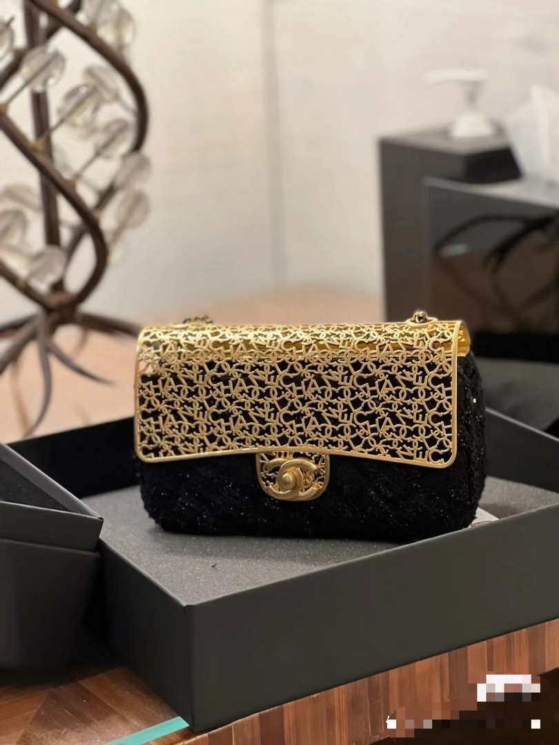 Chanel AS3526 Mini Evening Bag Wool Tweed & Gold-Tone Metal Black - Default Title - View 17