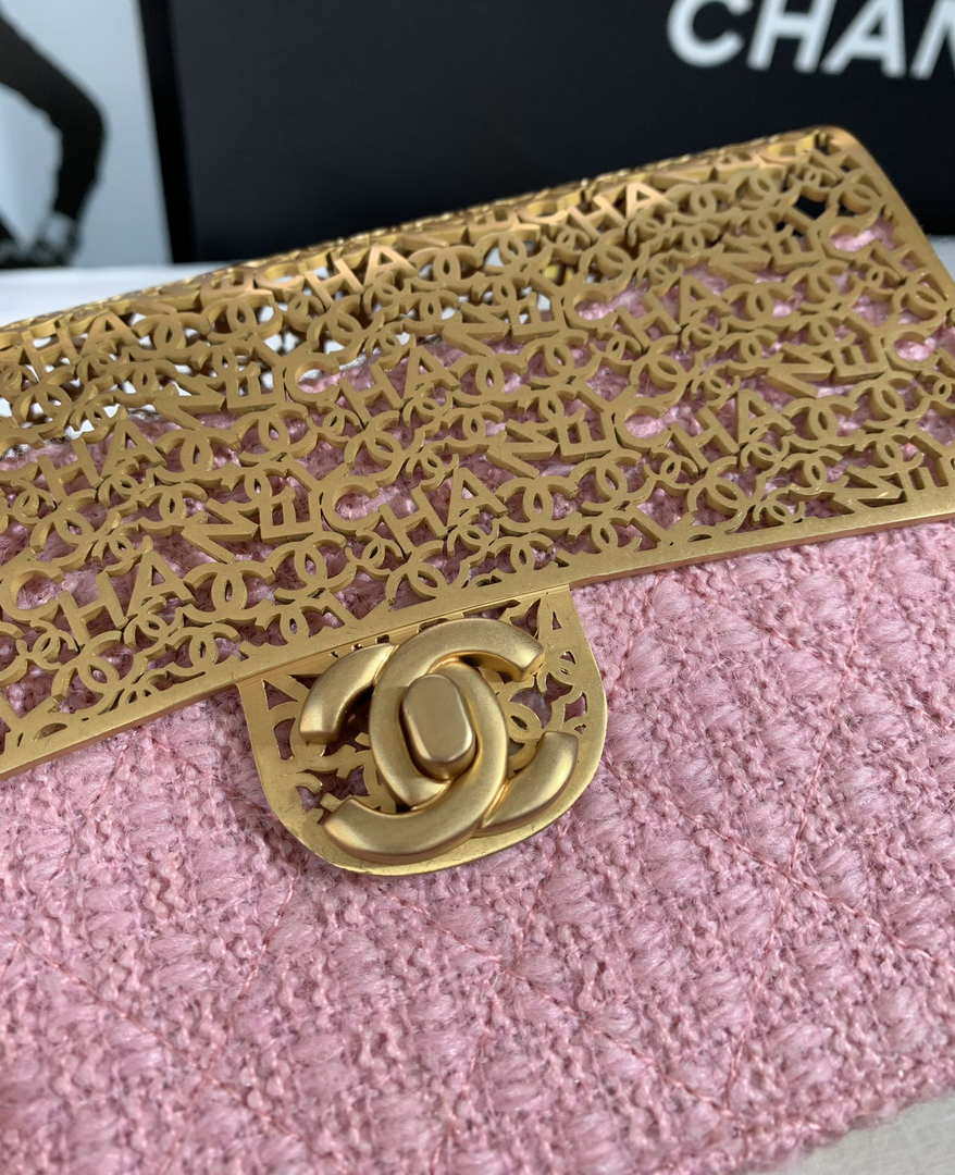 Chanel AS3526 Mini Evening Bag Wool Tweed & Gold-Tone Metal Light Pink - Default Title - View 5