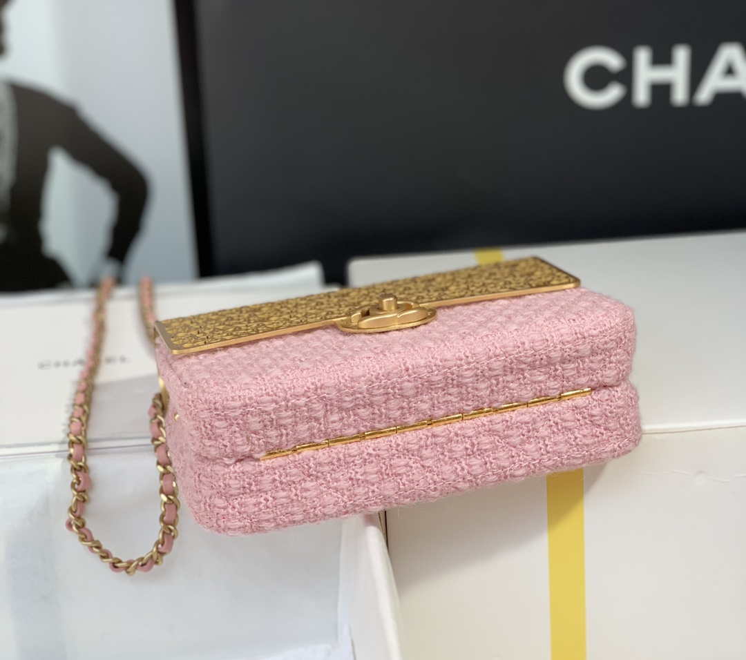 Chanel AS3526 Mini Evening Bag Wool Tweed & Gold-Tone Metal Light Pink - Default Title - View 6
