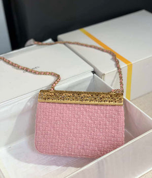 Chanel AS3526 Mini Evening Bag Wool Tweed & Gold-Tone Metal Light Pink - Default Title - View 8