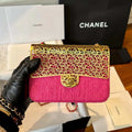 Chanel AS3526 Mini Evening Bag Wool Tweed & Gold-Tone Metal Rose Red - Default Title - View 1