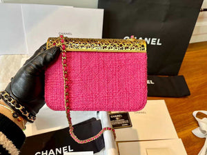 Chanel AS3526 Mini Evening Bag Wool Tweed & Gold-Tone Metal Rose Red - Default Title - View 6