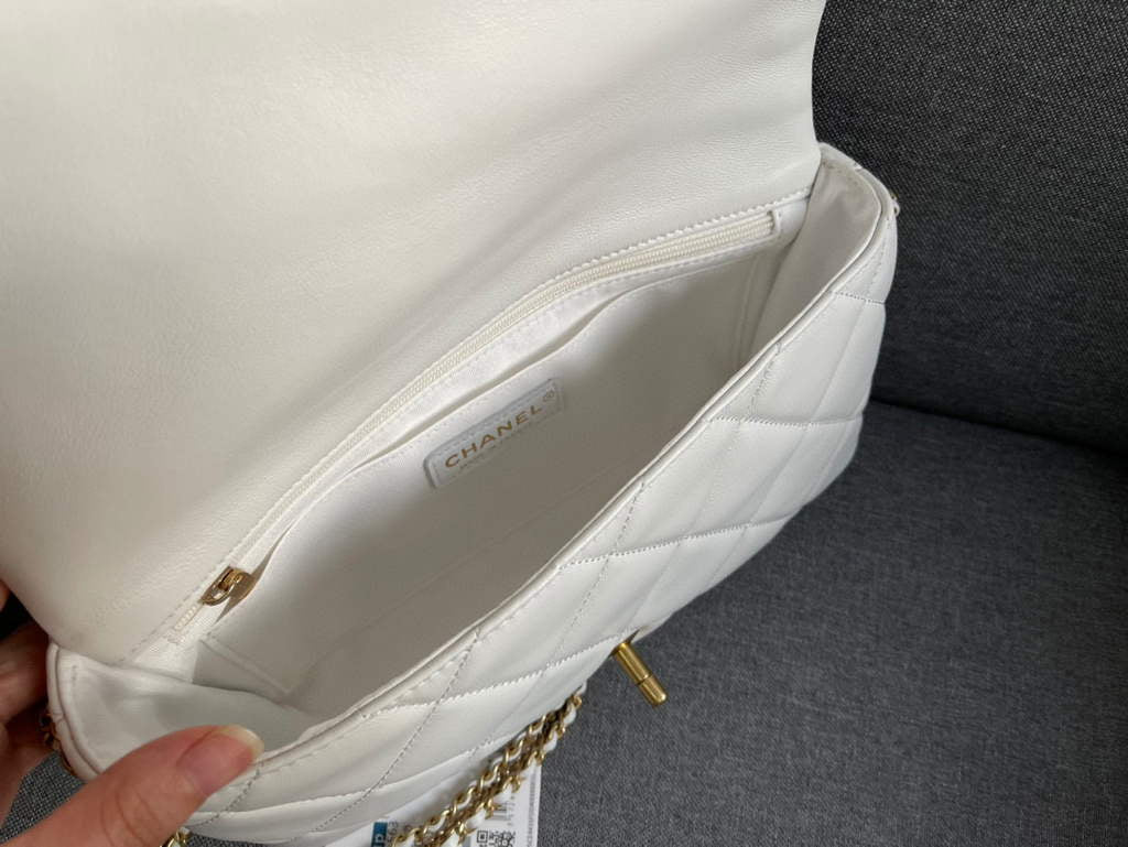 Chanel AS2563 Flap Bag Lambskin Gold Metal White