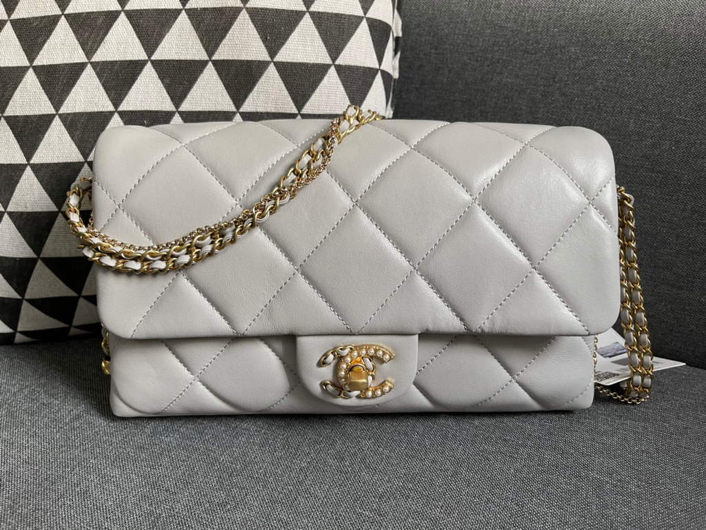 Chanel AS2563 Flap Bag Lambskin Gold Metal Gray