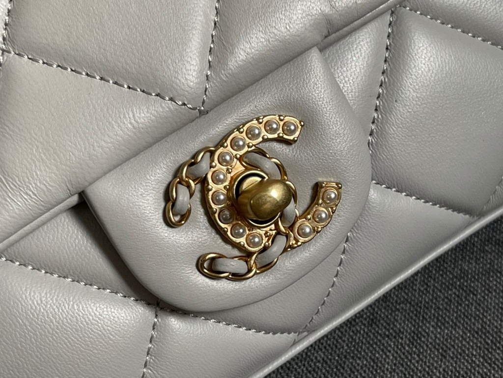 Chanel AS2563 Flap Bag Lambskin Gold Metal Gray