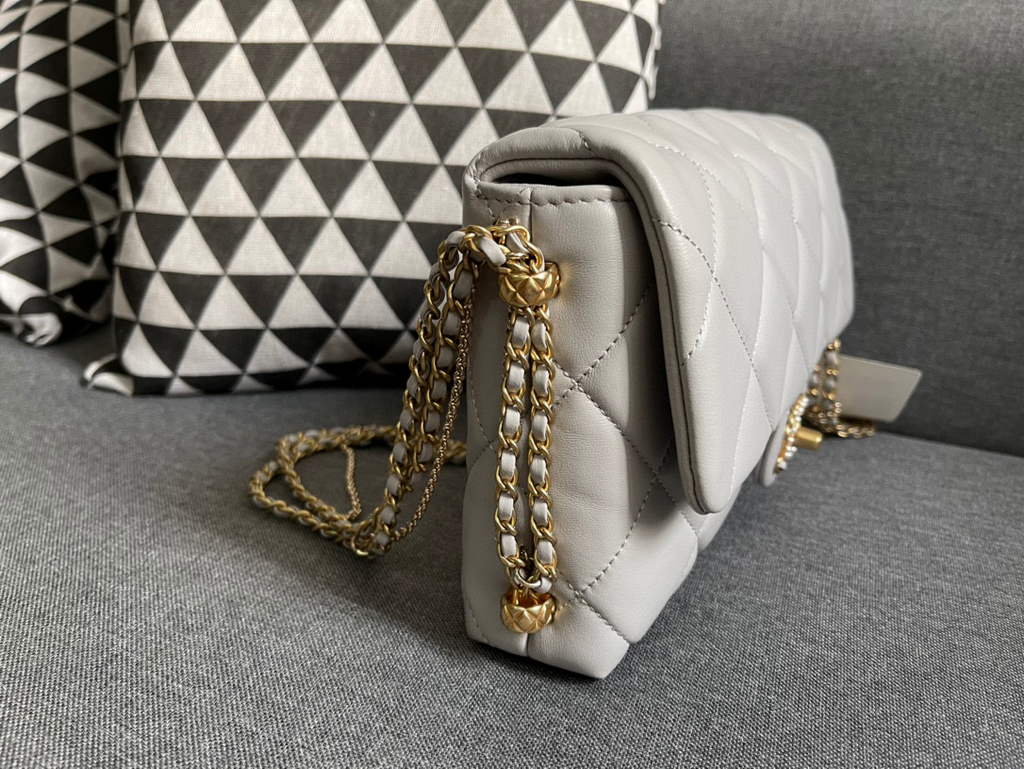 Chanel AS2563 Flap Bag Lambskin Gold Metal Gray