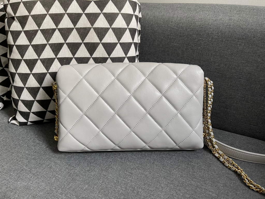Chanel AS2563 Flap Bag Lambskin Gold Metal Gray