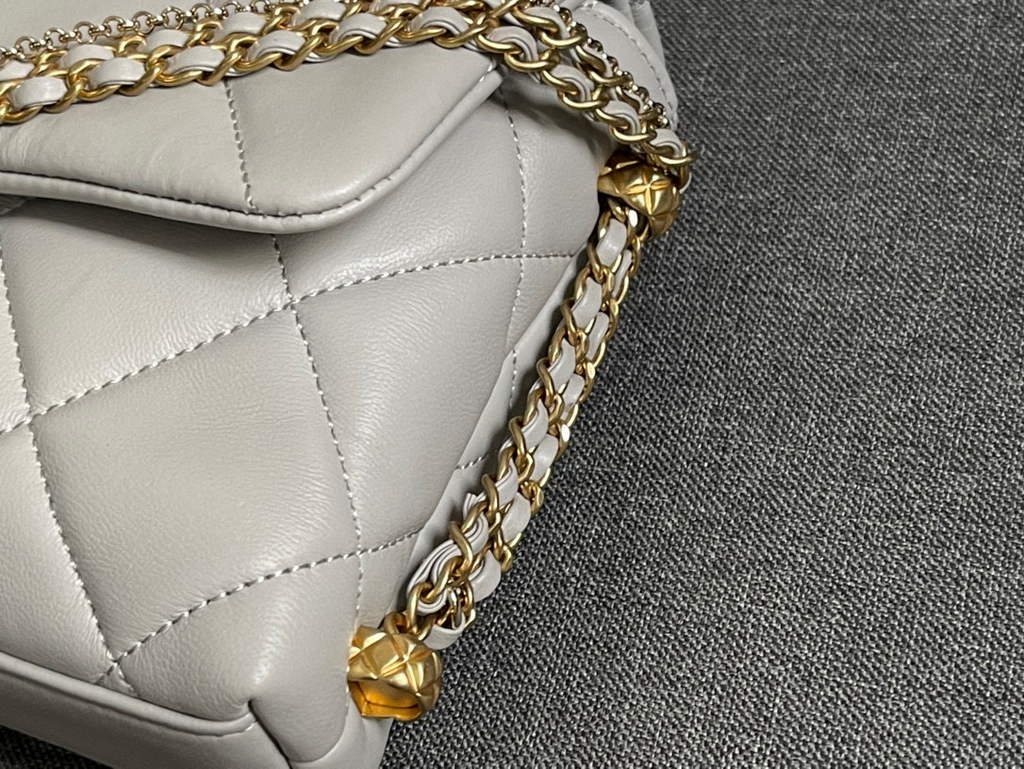 Chanel AS2563 Flap Bag Lambskin Gold Metal Gray