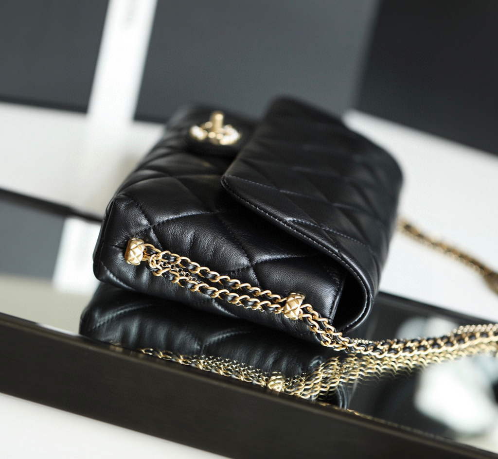 Chanel AS2563 Flap Bag Lambskin Gold Metal Black