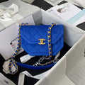Chanel AS2597 Mini Flap Bag Velvet & Gold Tone Metal Blue - Default Title - View 1