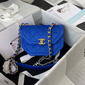 Chanel AS2597 Mini Flap Bag Velvet & Gold Tone Metal Blue - Default Title - View 1