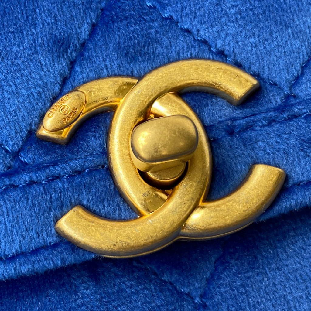 Chanel AS2597 Mini Flap Bag Velvet & Gold Tone Metal Blue