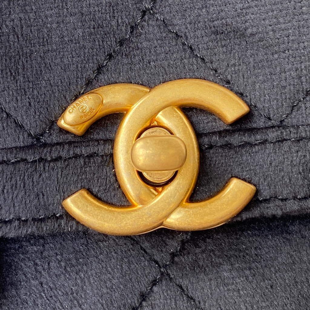Chanel AS2597 Mini Flap Bag Velvet & Gold Tone Metal Black