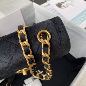 Chanel AS2597 Mini Flap Bag Velvet & Gold Tone Metal Black - Default Title - View 4