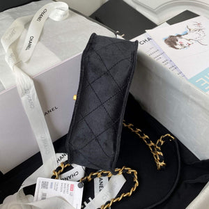 Chanel AS2597 Mini Flap Bag Velvet & Gold Tone Metal Black - Default Title - View 6