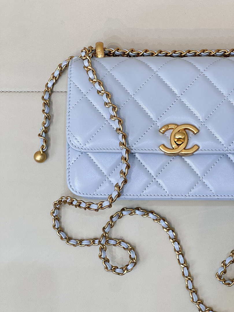 Chanel AS2615 Woc Wallet on Chain Calfskin Bag Light Blue