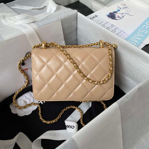 Chanel AS2615 Woc Wallet on Chain with Gold Charm Mini Vintage Calfskin Bag Apricot - Default Title - View 2