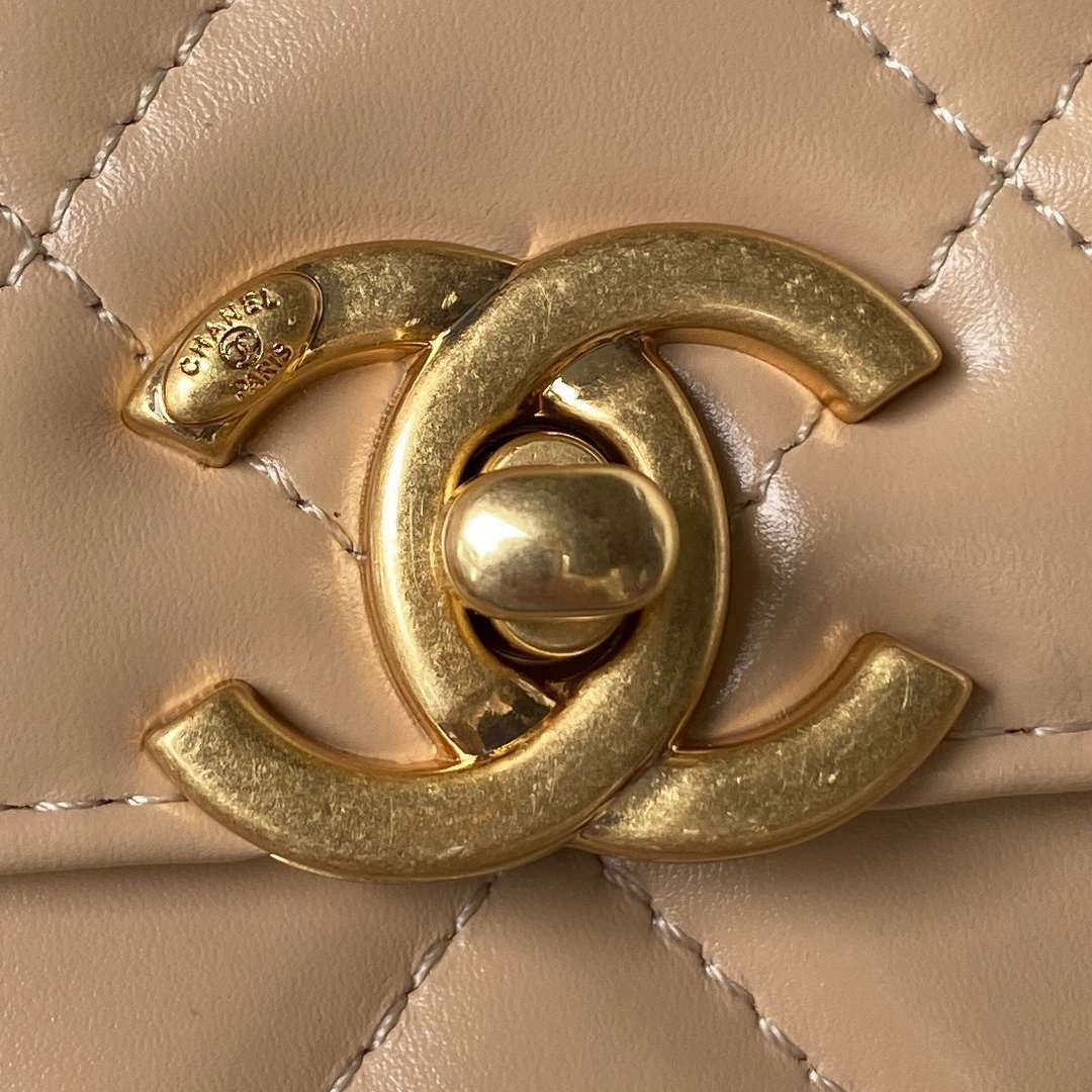Chanel AS2615 Woc Wallet on Chain with Gold Charm Mini Vintage Calfskin Bag Apricot - Default Title - View 3