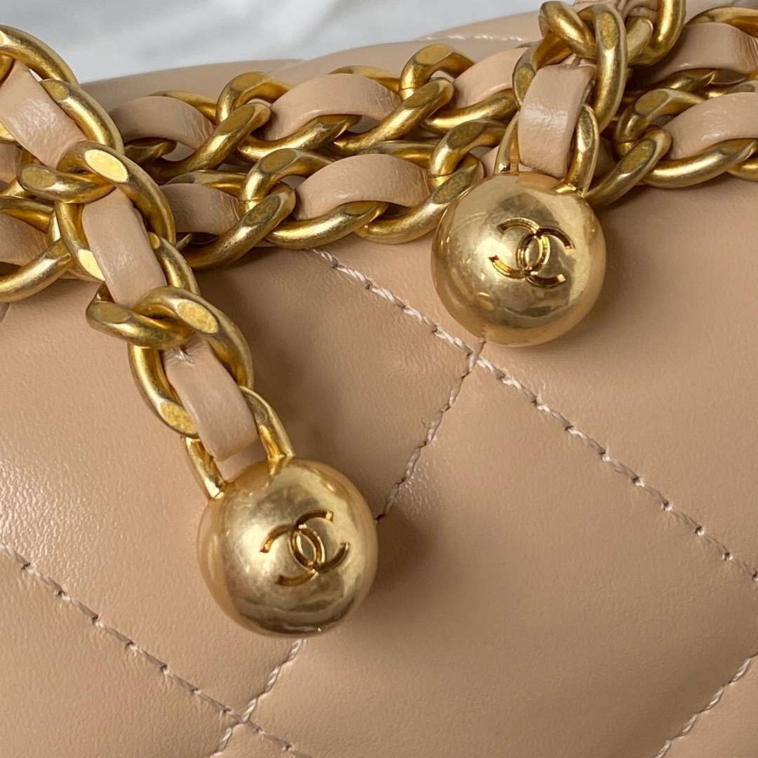 Chanel AS2615 Woc Wallet on Chain with Gold Charm Mini Vintage Calfskin Bag Apricot - Default Title - View 4
