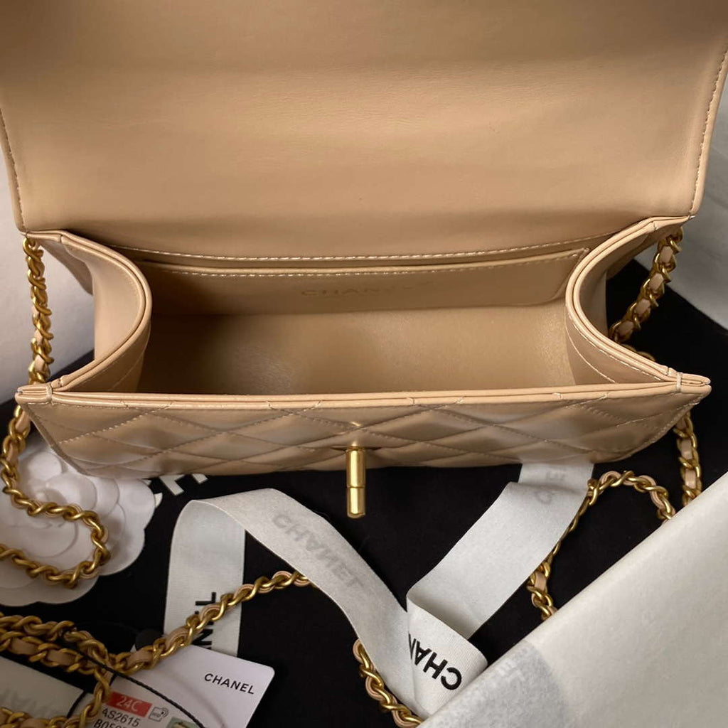 Chanel AS2615 Woc Wallet on Chain with Gold Charm Mini Vintage Calfskin Bag Apricot