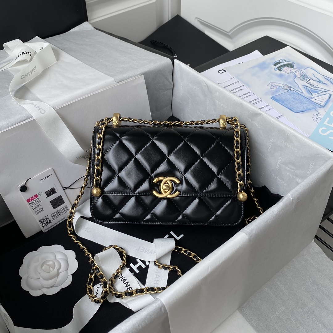 Chanel AS2615 Woc Wallet on Chain with Gold Charm Mini Vintage Calfskin Bag Black - Default Title - View 1