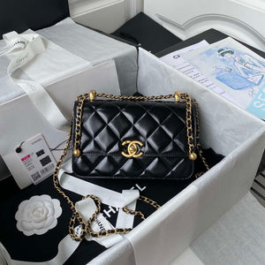 Chanel AS2615 Woc Wallet on Chain with Gold Charm Mini Vintage Calfskin Bag Black - Default Title - View 1