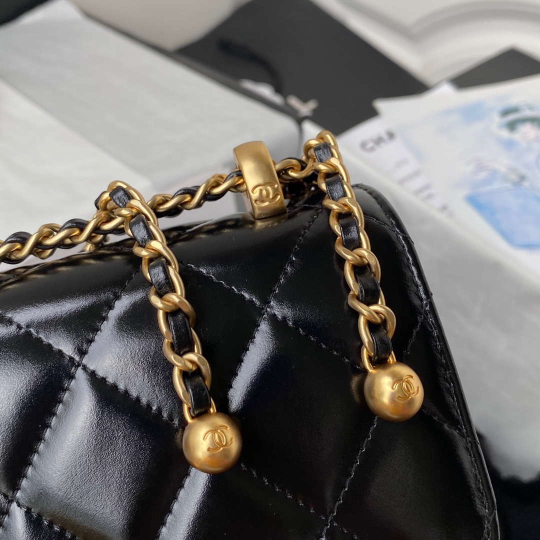 Chanel AS2615 Woc Wallet on Chain with Gold Charm Mini Vintage Calfskin Bag Black - Default Title - View 4