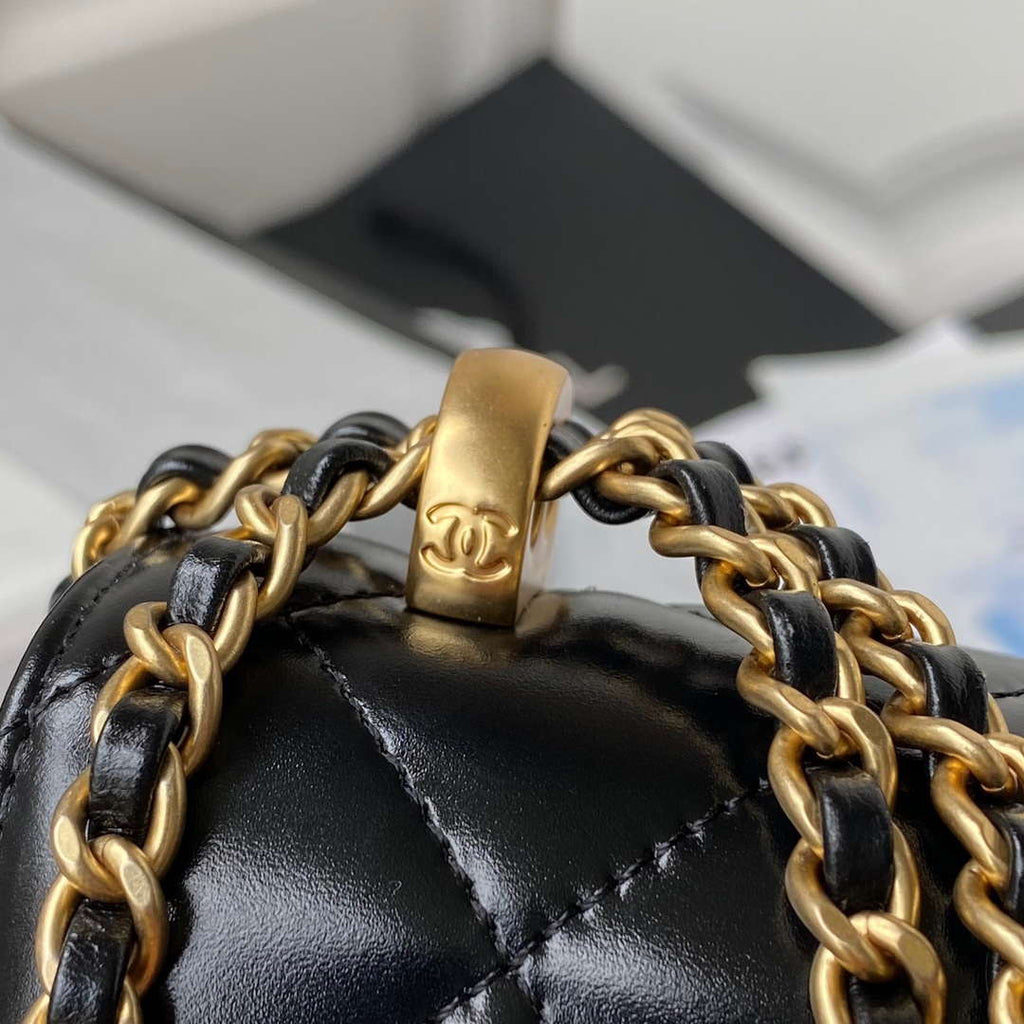 Chanel AS2615 Woc Wallet on Chain with Gold Charm Mini Vintage Calfskin Bag Black