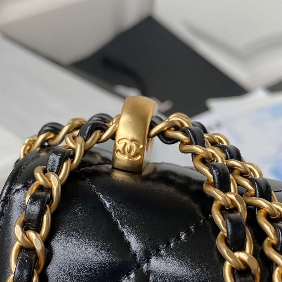 Chanel AS2615 Woc Wallet on Chain with Gold Charm Mini Vintage Calfskin Bag Black