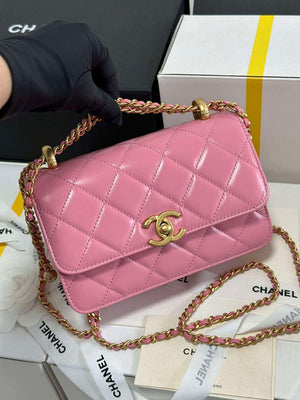 Chanel AS2615 Woc Wallet on Chain with Gold Charm Mini Vintage Calfskin Bag Pink - Default Title - View 2