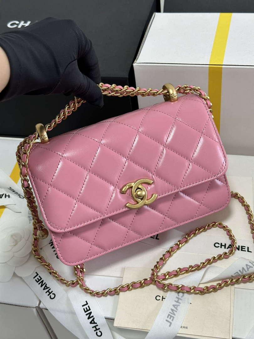 Chanel AS2615 Woc Wallet on Chain with Gold Charm Mini Vintage Calfskin Bag Pink - Default Title - View 2