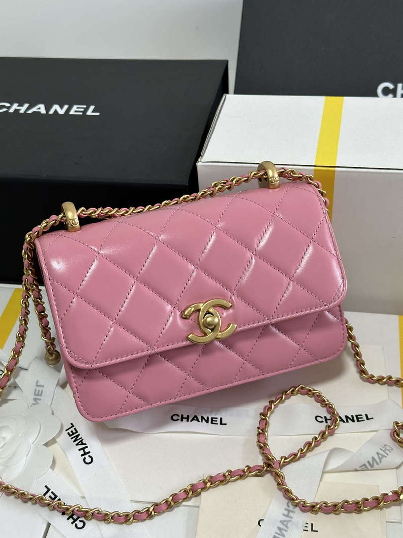 Chanel AS2615 Woc Wallet on Chain with Gold Charm Mini Vintage Calfskin Bag Pink - Default Title - View 3