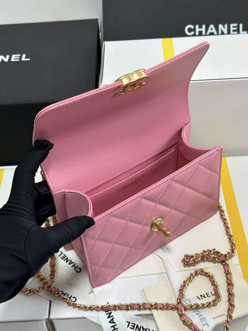 Chanel AS2615 Woc Wallet on Chain with Gold Charm Mini Vintage Calfskin Bag Pink