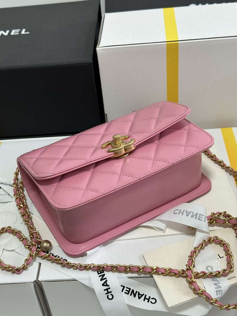 Chanel AS2615 Woc Wallet on Chain with Gold Charm Mini Vintage Calfskin Bag Pink - Default Title - View 7