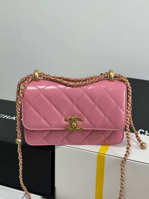 Chanel AS2615 Woc Wallet on Chain with Gold Charm Mini Vintage Calfskin Bag Pink - Default Title - View 9