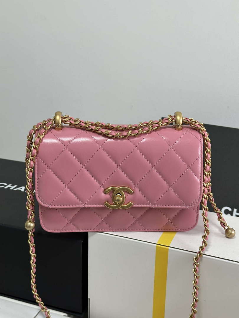 Chanel AS2615 Woc Wallet on Chain with Gold Charm Mini Vintage Calfskin Bag Pink - Default Title - View 9
