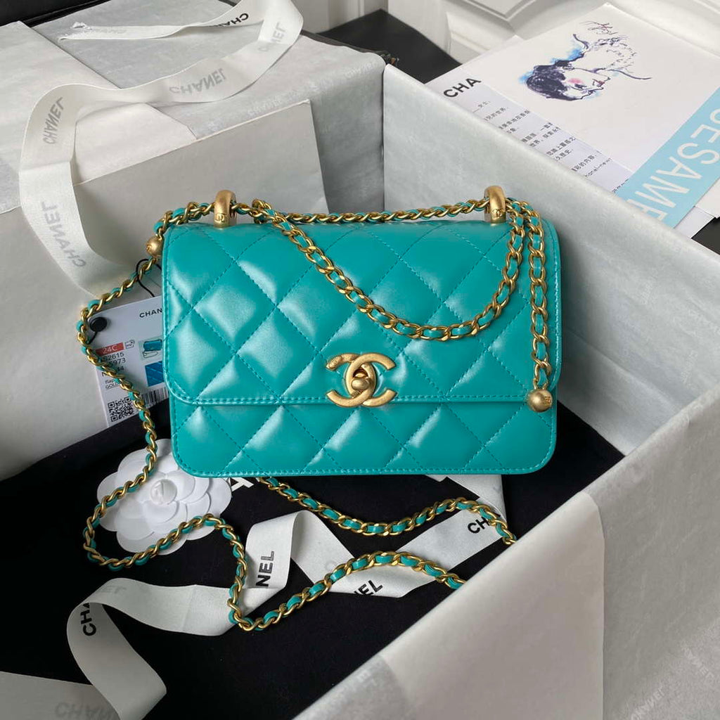 Chanel AS2615 Woc Wallet on Chain with Gold Charm Mini Vintage Calfskin Bag