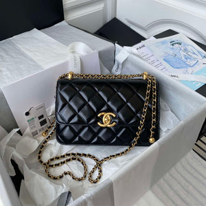 Chanel AS2649 Woc Wallet on Chain with Gold Charm Small Vintage Calfskin Bag Black - Default Title - View 1
