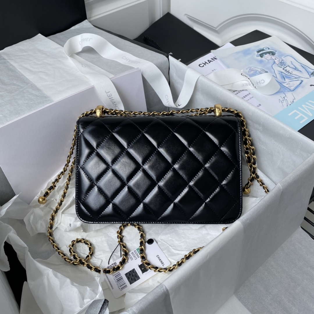 Chanel AS2649 Woc Wallet on Chain with Gold Charm Small Vintage Calfskin Bag Black - Default Title - View 2