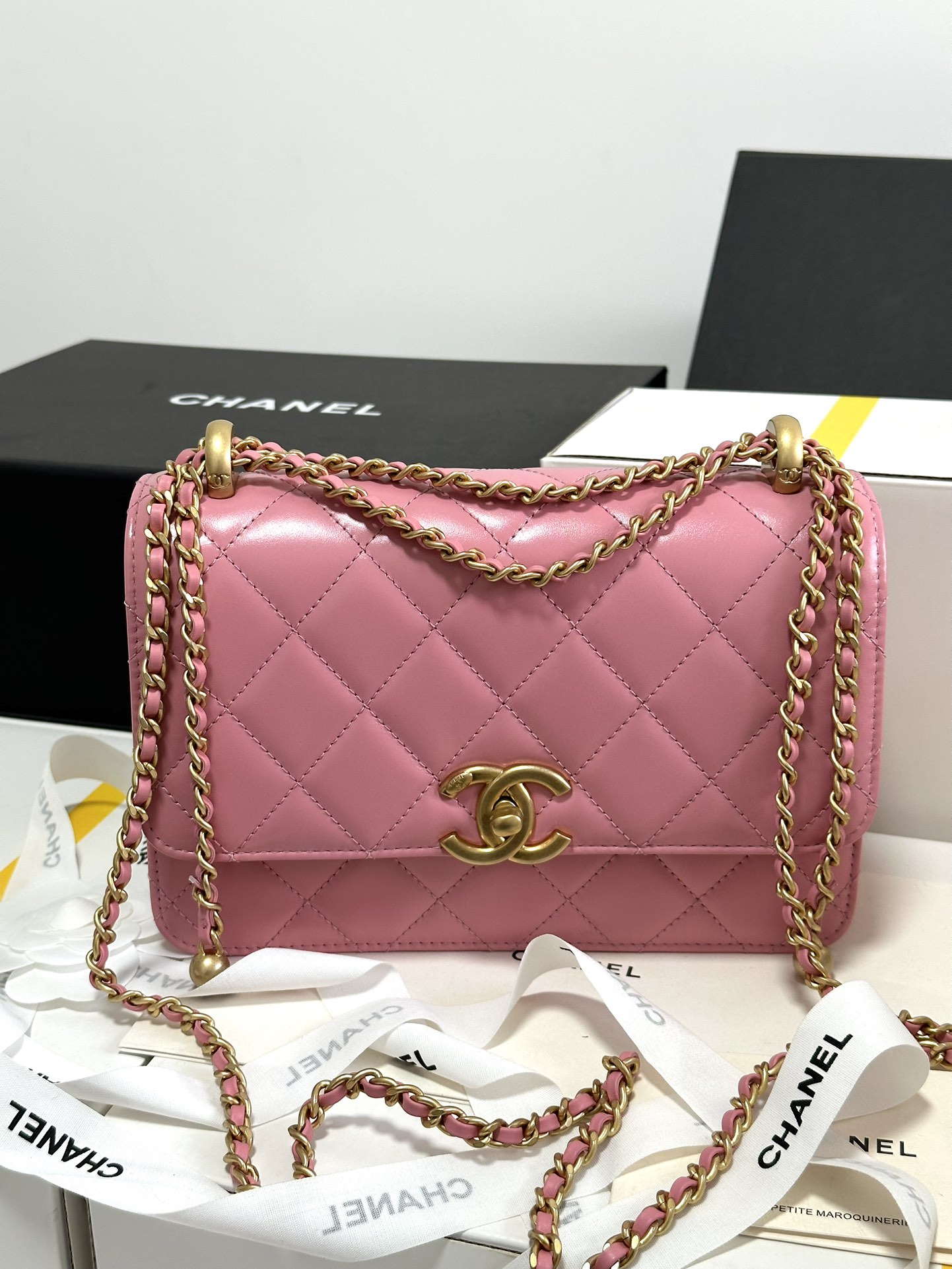 Chanel AS2649 Woc Wallet on Chain with Gold Charm Small Vintage Calfskin Bag Pink - Default Title - View 1