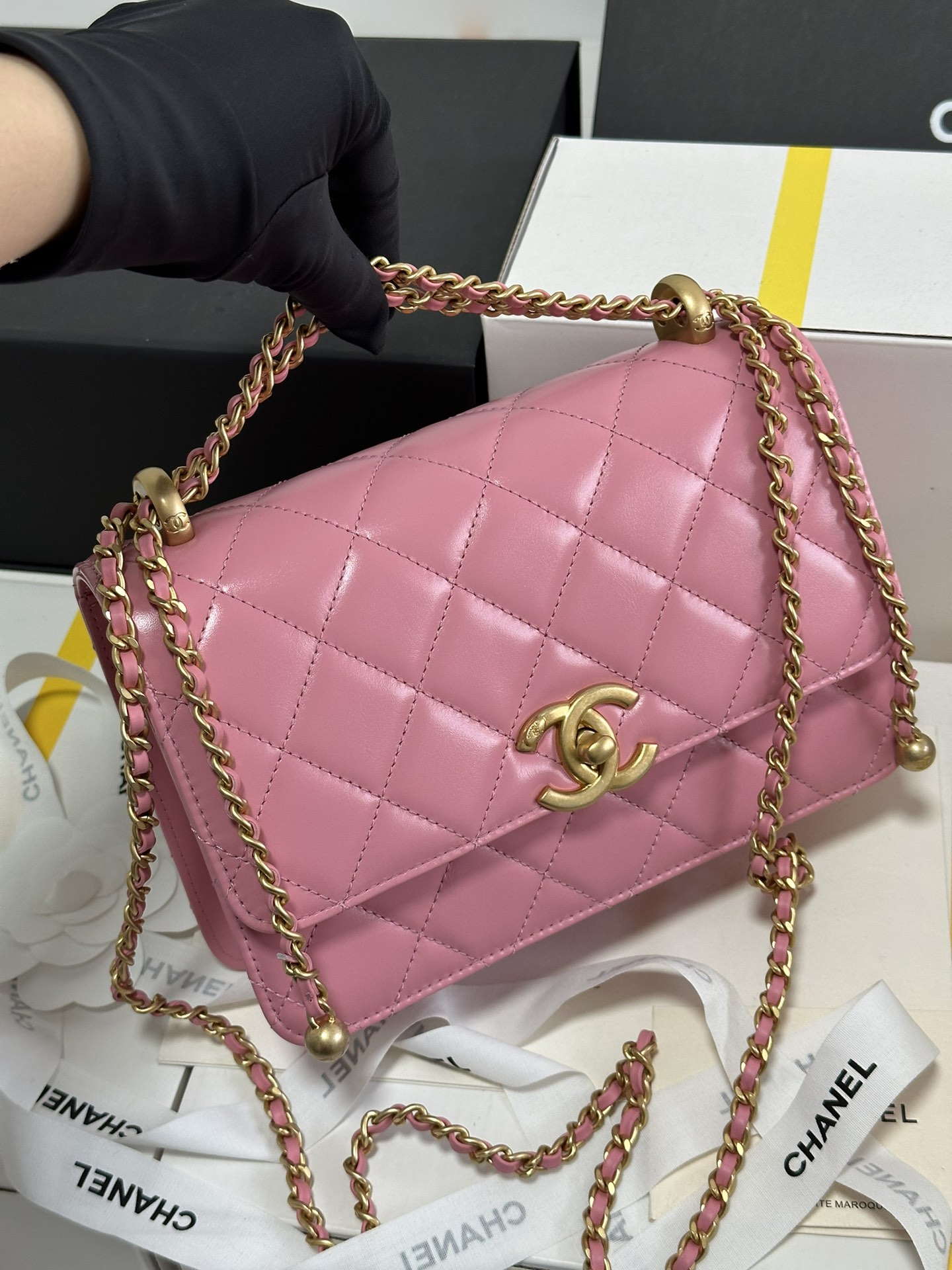 Chanel AS2649 Woc Wallet on Chain with Gold Charm Small Vintage Calfskin Bag Pink