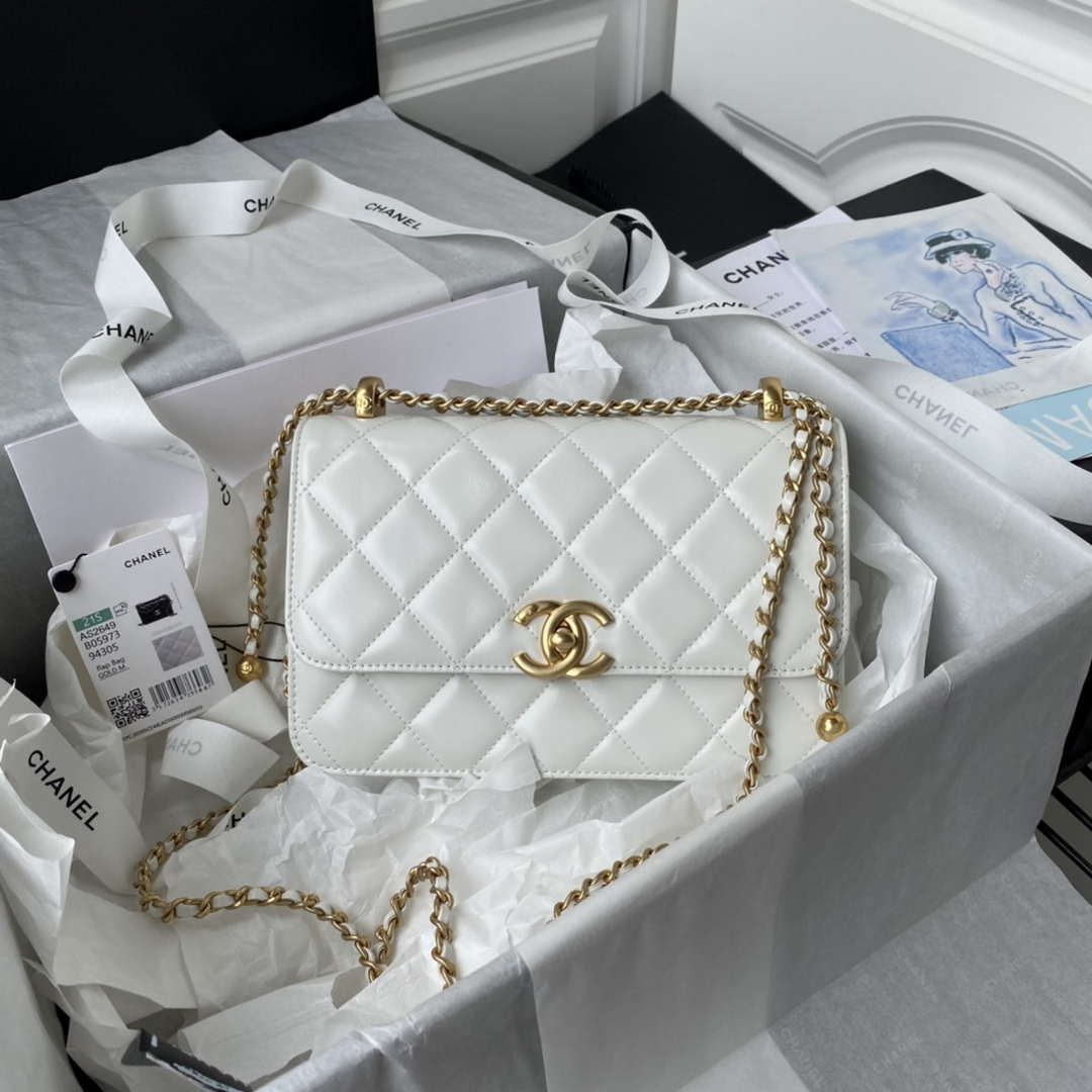 Chanel AS2649 Woc Wallet on Chain with Gold Charm Small Vintage Calfskin Bag White - Default Title - View 1