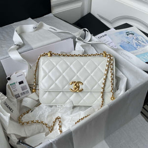 Chanel AS2649 Woc Wallet on Chain with Gold Charm Small Vintage Calfskin Bag White - Default Title - View 1