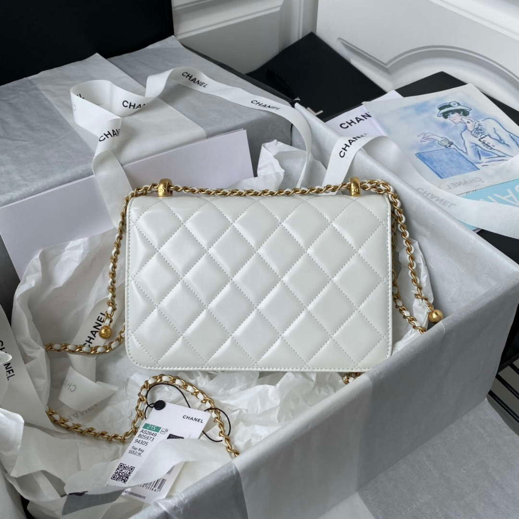 Chanel AS2649 Woc Wallet on Chain with Gold Charm Small Vintage Calfskin Bag White